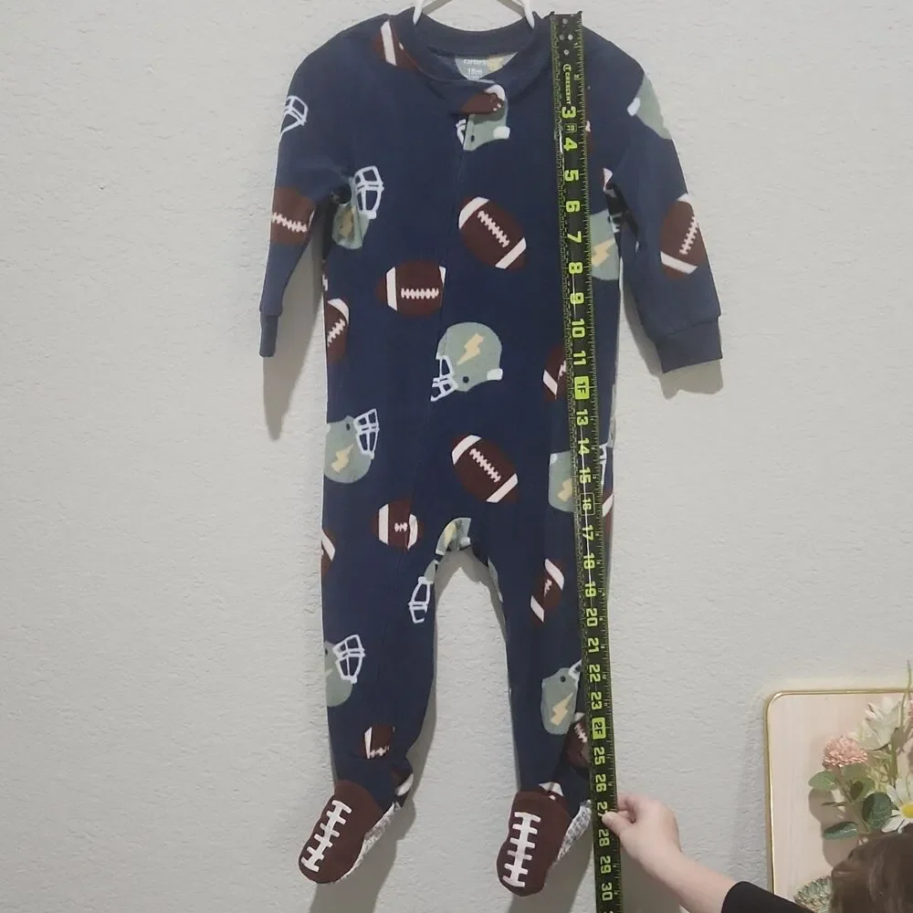 Carter's 18M Fleece Footed Pajamas Dino Sports Print Zip One Piece‎ Baby Sleeper